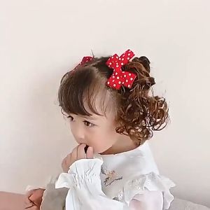Fashion Kids 2 Pieces Wig Hair Clips & Little Girls Baby Princess Bow Knot Short Curls Hair Accessories
