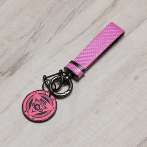 Super Stylish Carbon Fiber Texture Leather Car Keychain Lucky Number Ceramic Chips Good Luck Gift for Automobile Owners