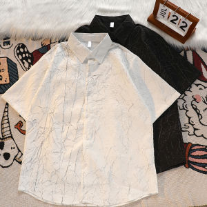 Summer Japanese Jacquard Ice Silk Short Sleeve Shirt Men and Women Niche Style Fancy Loose Casual Half Sleeve Shirt Coat