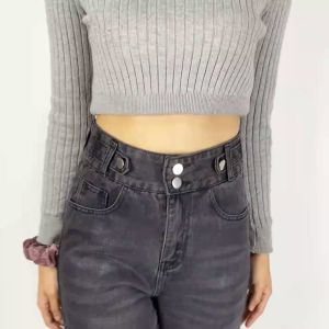 Celana Ripped Jeans High Waist Wanita / Long Pants Fashion Street Women / Celana Panjang Sobek Kekinian SM P593