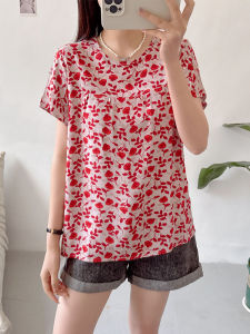 Loose And Slimming Cotton Tunic Short Sleeve Tee For Elderly Women Large Size