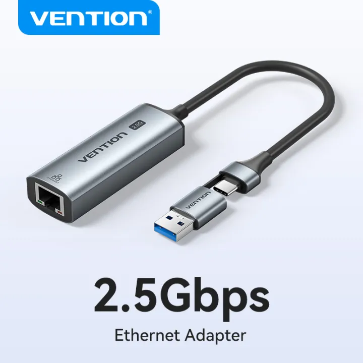 Vention USB A USB C Network Adapter 2.5 Gbps Ethernet Adaptor RJ45 Lan Adapter 2500Mbps for Windows Laptop Tablet Android Notebook Aluminum Alloy USB to