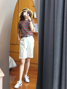 Summer 2025 Womens Loose Fit round Neck Short Sleeve T-Shirt Striped Color Block Base Shirt Casual Commute Style Korean Version