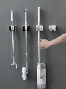 [SG Stock] Mop hanger storage rack/hook punch-free wall-mounted bathroom strong fixed buckle mop clip artifact