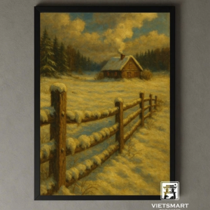 Tranh Nghệ thuật "Ngôi Nhà Gỗ Giữa Mùa Đông" VIETSMART ART - Acrylic 45 x 60cm