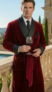 Mens Long Velvet Smoking Jacket Shawl Lapel Wedding Groom Coat with Belt - Elegant Mens Suit Blazer for Formal Occasions