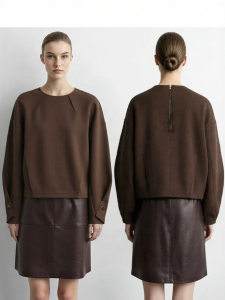 AMII | Round Neck Cocoon Air Layer Sweatshirt Banana Sleeves Back Zipper Ultra Loose