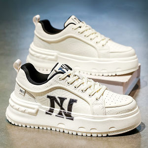 Mens Casual Shoes Leather Thick Bottom Heightening Sports White Sneakers Fashionable Dad Shoes Comfortable Breathable Waterproof