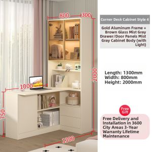 QIANGXIANG | Luxurious Corner Desk with Bookshelf for Small Apartments