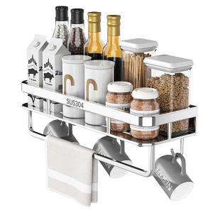 B&W | Stainless Steel Seasoning Storage Rack Wall-Mounted Drill-Free