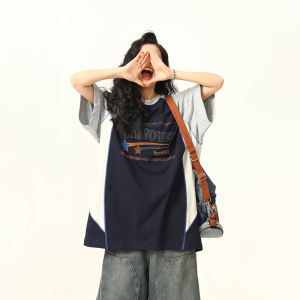 Wild Azi Original Summer New American Retro Patchwork Contrast Color Short Sleeve T-shirt Men and Women Loose Couples Tops