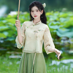 Summer Thin New Chinese Style Revamped Retro Artistic Student Side Button Stand Collar Cheongsam Dress Hanfu Womens Clothing