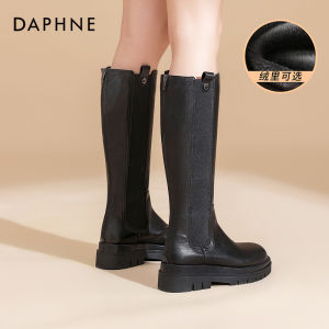 Daphne Womens Long Tube Boots Knight Boots Fleece Lined Mid-Calf Martin High Tube Boots Autumn Winter Fashion Casual Rubber Sole