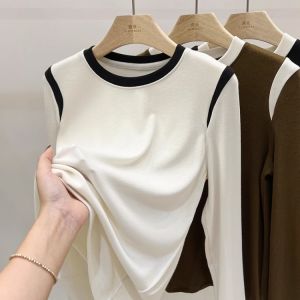 Áo Thun Dài Tay Thời Trang Mùa Thu Cho Nữ Áo Sơ Mi Cotton Phong Cách Hàn Quốc Cổ Tròn Dáng Rộng Tay Dài Thường Ngày