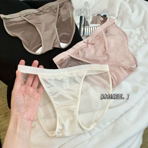 High Slit Lace Underwear Pure Desire Satin Womens Quick Dry Ice Silk Large Size Cotton Crotch mid Low Waist Triangle Pants