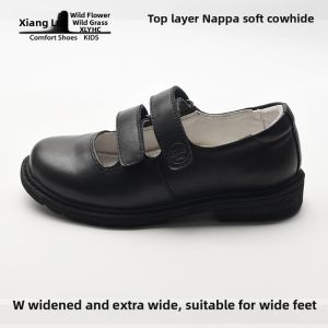 koraro no hana | Black Princess Girls Shoes with Double Magic Straps Leather Soft Sole Dress Shoes