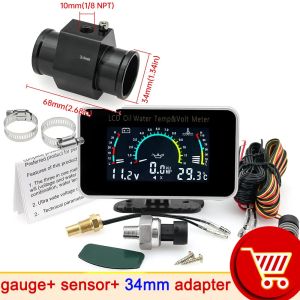 RYSJM | 3 In 1 LCD Automobile Digital Water Temperature Gauge Oil Pressure Gauge Voltmeter Water Temperature Sensor Adapter for Car
