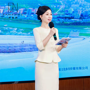 Elegant Khaki Speech Host Suit Set Womens Three-Quarter Sleeve Autumn Style Work Interview Formal Business Skirt Suit