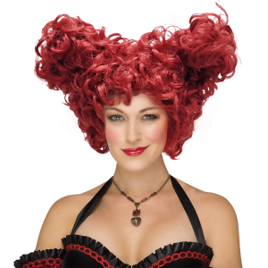Red Queen High Quality Synthetic Short Roll Wig Raised Two Small Bun for Women Christmas Halloween Cosplay Party