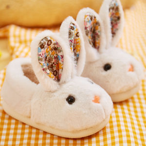 Childrens Cotton Shoes Boys Bag Heel Autumn and Winter Girls Cute Rabbit Indoor Non Slip Young Children Plush Cotton Slippers