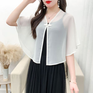 Versatile Short Shawl Womens Outerwear for Cheongsam Summer New plus Size Sun Protection Clothing V-neck Five-quarter Sleeve