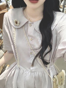 French Doll Collar Dress Women Summer Gentle Waist Cinched Sweet Forest Fairy Long Skirt Bubble Sleeve High Waist A-Line Dress