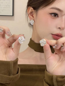 Geometric Full Diamond Silver Needle Earrings: Women's Fashion Jewelry 2024