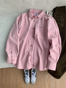 Pink Cotton Men Long Sleeve Shirt Lightweight Jacket