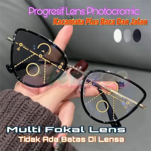 Kacamata Cateye Photocromic Progresif | Auto Gelap & Nyaman untuk Baca & Jalan Frame Optik