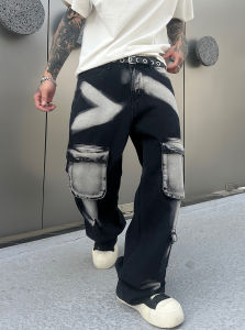 Trousers Streetwear Aesthetic Mens Jeans Tie Dye Man Cowboy Pants Wide Leg Hip Hop Goth Soft Cotton Original Multi Bag Jeans