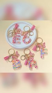 Cute Pink Key Chains for Women Girls Initial Letter Keychains with Tassel Charms for Key Purse Handbags Backpacks