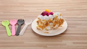 100Pcs Disposable Fork Spoon / Dessert Spoon Individually Packed Fruit Fork Birthday Cake Spoon With Individual Packaging