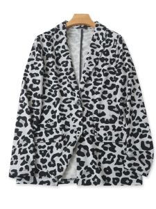 ฤดูใบไม้ผลิ สินค้ามาใหม่ ผู้หญิง หลวม แขนยาวพิมพ์ลายเสือดาว ชุดสูท ลำลอง เดินทางสไตล์เวอร์ชั่นเกาหลีปุ่มเดียวตะวันตก เสื้อโค้ท