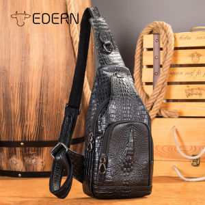 EDERN กระเป๋าคาดหน้าอกหนังวัวนูนจระ สำหรับผู้ชาย กระเป๋าสะพายข้างหนังแท้ย้อนยุค ความจุข นาด 6 กระเป๋าหน้าอก สำหรับกลางแจ้งกระเป๋าสลิง