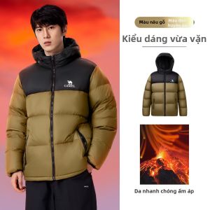 CAMEL | Áo Khoác Ngắn Có Mũ Dày Cách Nhiệt cho Đôi
