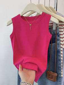 Dopamine Vest Women Summer Fire Dragon Fruit Color Sleeveless Tank Top Inner Wear Slimming Base Layer T-Shirt Upper Body