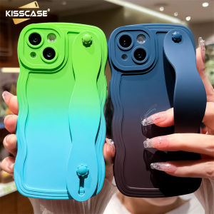 KISSCASE Wave Frame Wristband Case For iPhone15 Pro Max 14 Plus 13 12 11 Fashion Gradient Color Curly Camera Protective Wrist Strap Holder Soft TPU All Inclusive Cover