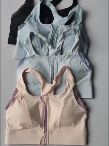 Professional Sport Vest with Front Zipper High Intensity Shock Absorption Color Block Fitness Fixed Cup Yoga Underwear