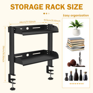 2 Tiers Clamp-on Desk Shelf No Drill Desktop Clamp Organizer Adjustable Carbon Steel Storage Rack Space Saving Shelf for Office
