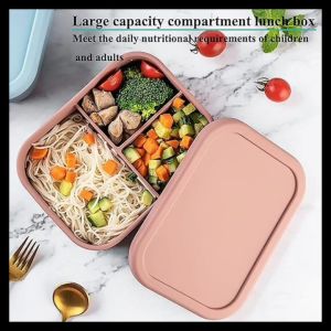 TQS SG Stock Reusable Silicone Lunch Box 3 Compartments Bento Box Convenient Lunch Box 750ml Microwave Safe Food Container