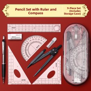 Deli Drafting Set Professional Drawing Tools including Compass Ruler Triangle Board for Junior High School Students Grade Six
