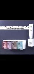 Kệ Dán Tường Đựng Bàn Chải - Kem Đánh Răng 4 Ngăn ( Kèm 4 Ly )