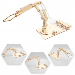DIY Wooden Hydraulic Mechanical Arm Model STEM Toy Educational Science Building Kit for Children Puzzle Learning Gift