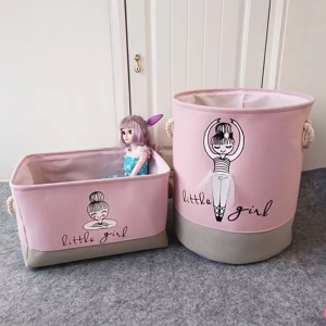 Pink Canvas Collapsible Storage Basket Girls Kids Toys Clothes Stuff Organizer Sturdy Laundry Hamper