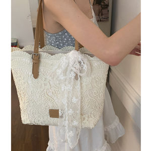Fashionable Large Capacity Lace Tote Bag Womens Shoulder Bag 2025 New Style Korean Style Commuter Bag PU Leather
