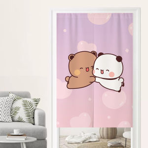 Cartoon Cute One Or Two Cloth Lesser Panda Door Curtain and Partition Curtain Punch-Free Childrens Room Bedroom Half Curtain Covering Curtain