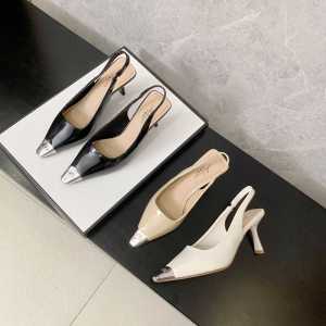 รองเท้าแตะส้นสูงหัวแหลมแบบสวมสบายสำหรับผู้หญิง ทรงหัวแหลมแบบโลหะ รองเท้าแตะแบบสวมสบายที่หลากหลาย รองเท้าส้นสูงแบบสวมสบายสำหรับฤดูร้อน