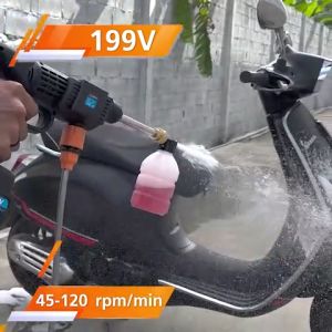 VERGIN เครื่องฉีดน้ำแรงดันสูง 199v หัวต่อทองเหลือง พร้อมหัวฉีดกระจาย ฉีดโฟม เเละฉีดตรง พร้อมแบต 1 ก้อน ที่ชาร์จ Fast Charge