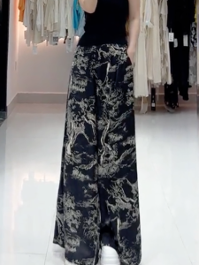 MANMI | Retro Chinese Style Unique Print Loose Wide Leg Trousers