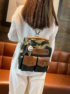 Versatile Retro Canvas Shoulder Bag Womens Casual All-Match Double-Shoulder Bag High-End Sensation Crossbody Bag Commuting